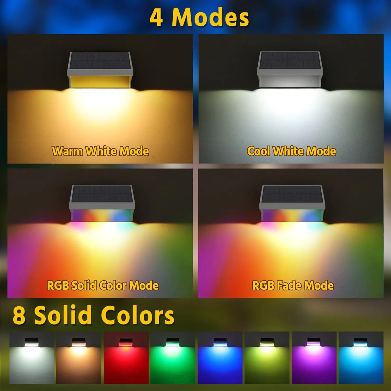 NIORSUN Outdoor Solar Lights for Fence,Solar Fence Light with Warm White/Cool White/RGB Mode,Bigger Size and Brighter 1500mAh,Fence Solar Lights for Fence,Deck Railing,Stair,Patio,Wall,White 6 Pack