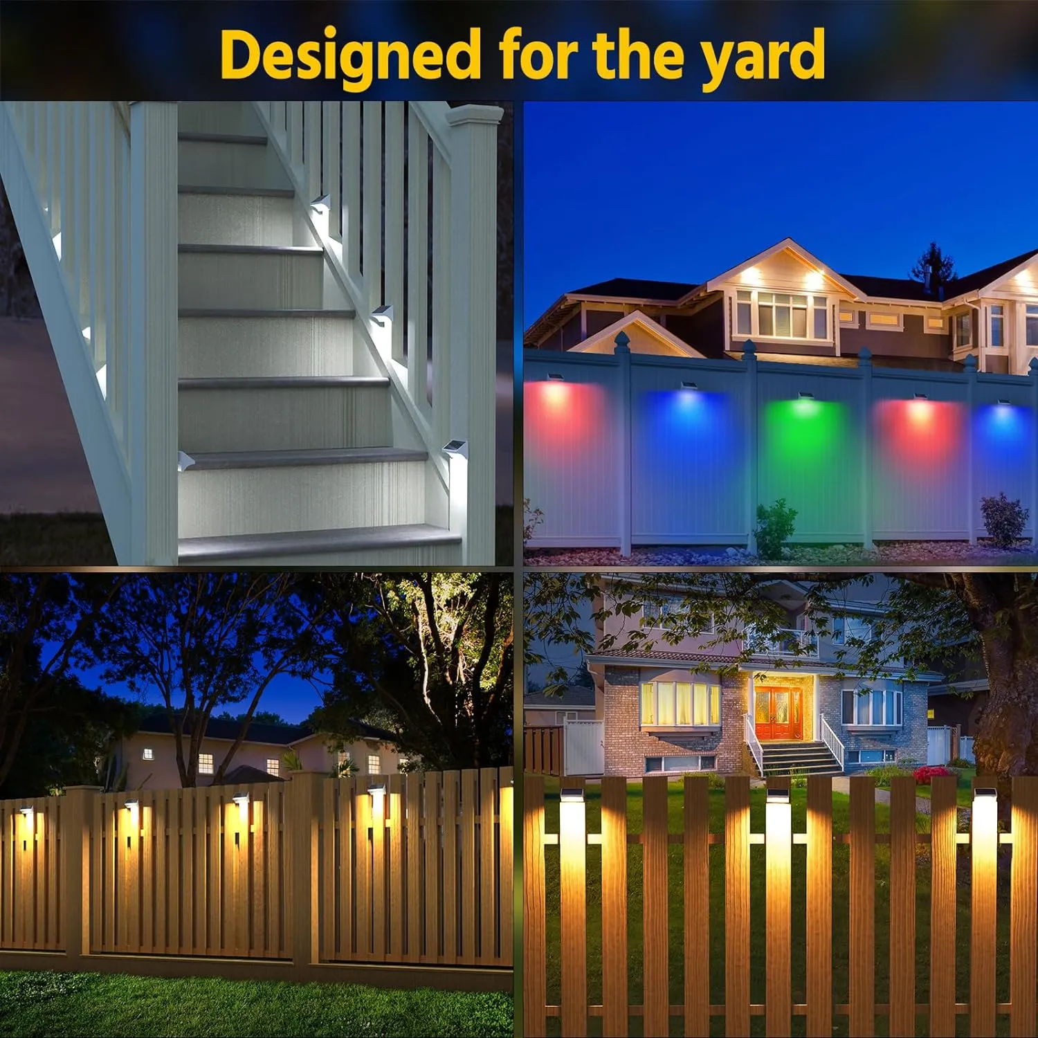NIORSUN Outdoor Solar Lights for Fence,Solar Fence Light with Warm White/Cool White/RGB Mode,Bigger Size and Brighter 1500mAh,Fence Solar Lights for Fence,Deck Railing,Stair,Patio,Wall,White 6 Pack