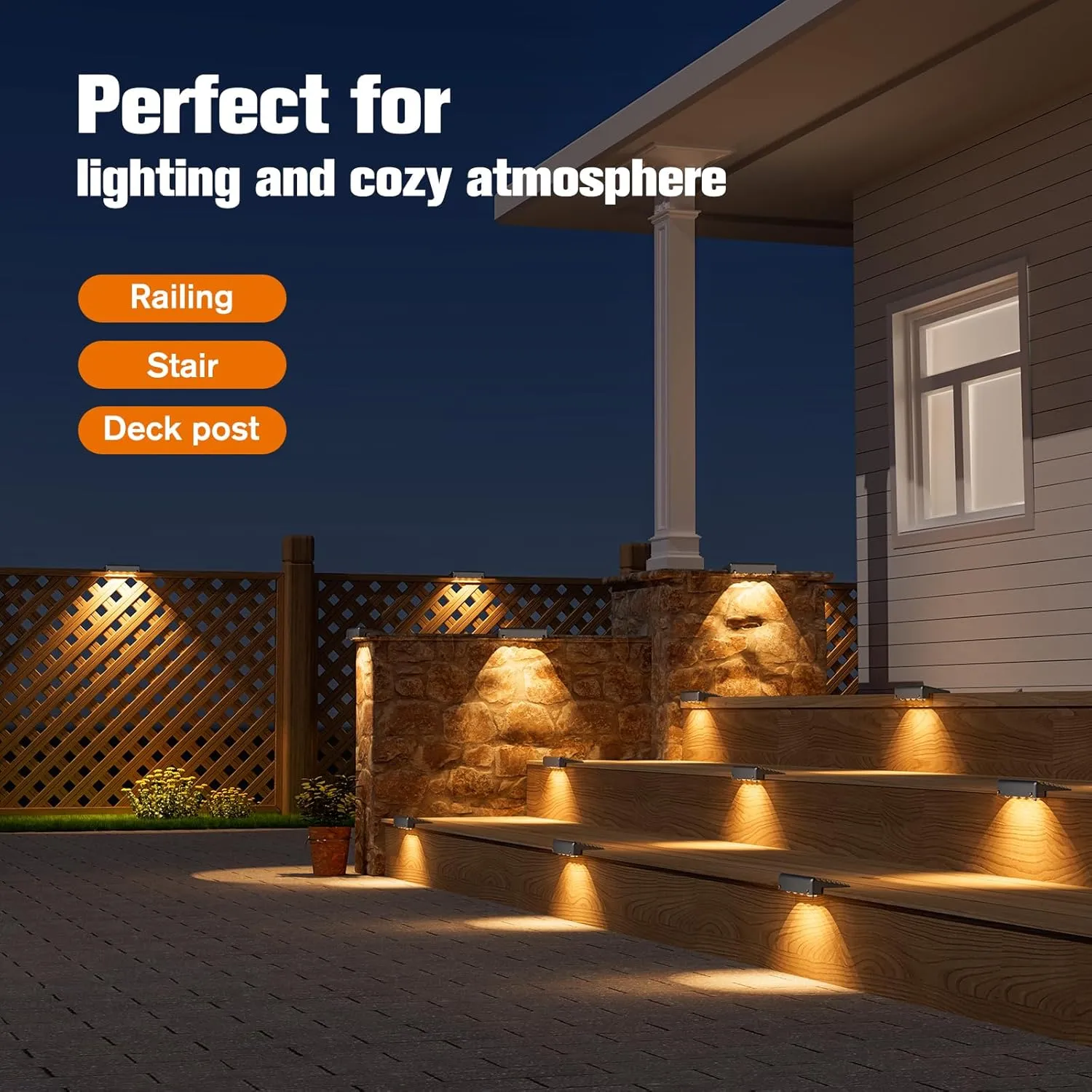NIORSUN Solar Deck Lights Outdoor 12 Pack, IP65 Waterproof Large Size LED Stair Lights with Lenses, Auto ON Off Warm White Step Lights for Outside, Deck, Patio, Fence, Yard, Pathway and Railing Decor