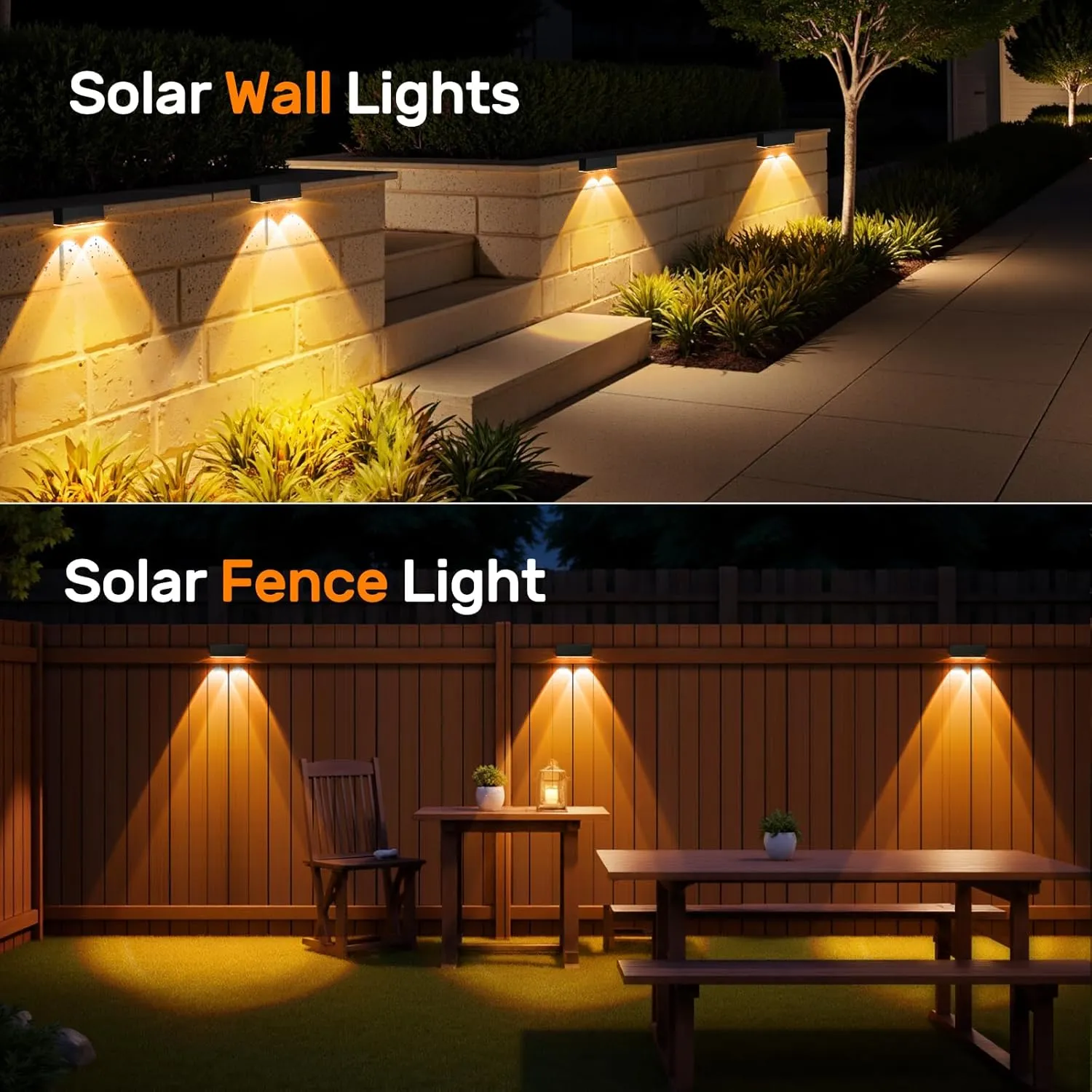 NIORSUN Solar Fence Lights,6 Pack Deck Light,Led Outdoor Lights Warm White   RGB Wall Lights,IP45 Solar Powered Light Waterproof for Backyard/Pool/Railing/Patio/Porch/Step/Outside/Garden (Black)
