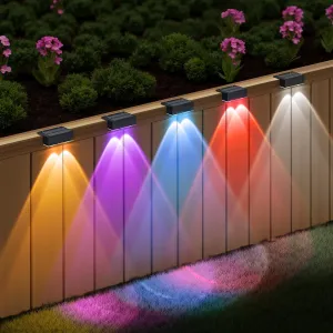 NIORSUN Solar Fence Lights,6 Pack Deck Light,Led Outdoor Lights Warm White   RGB Wall Lights,IP45 Solar Powered Light Waterproof for Backyard/Pool/Railing/Patio/Porch/Step/Outside/Garden (Black)