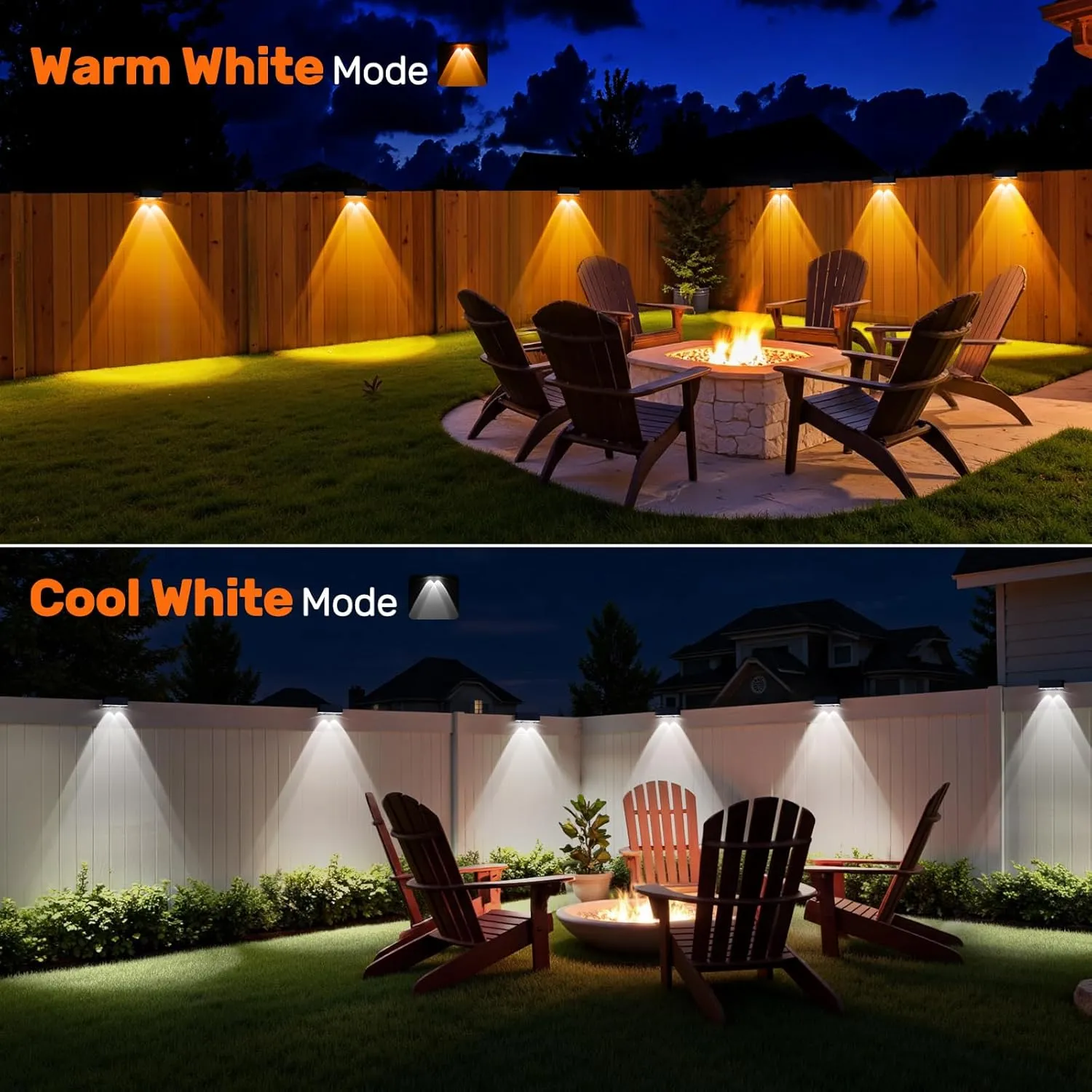 NIORSUN Solar Fence Lights,6 Pack Deck Light,Led Outdoor Lights Warm White   RGB Wall Lights,IP45 Solar Powered Light Waterproof for Backyard/Pool/Railing/Patio/Porch/Step/Outside/Garden (Black)