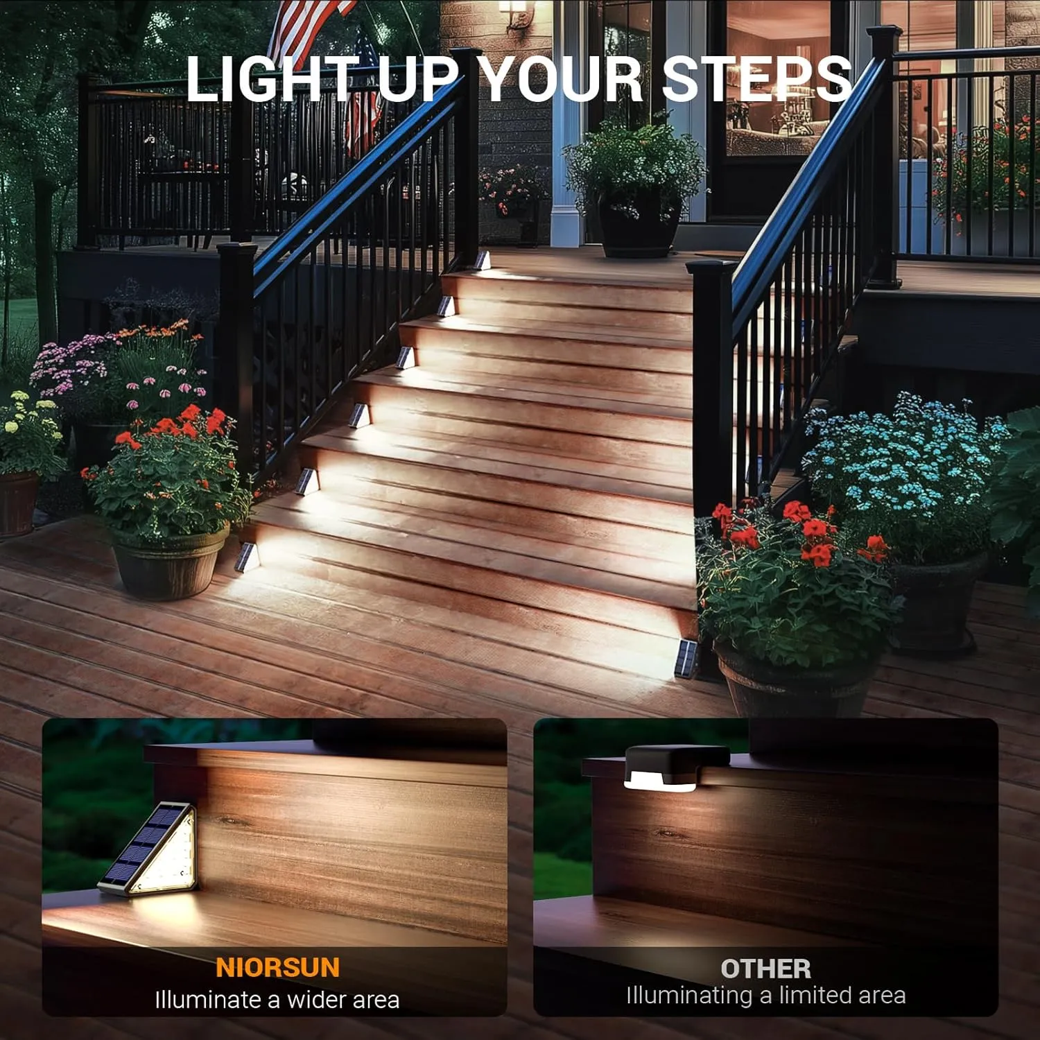 NIORSUN Solar Stair Lights, 24 Pack Auto On/Off Step Lights for Outside, Cool White