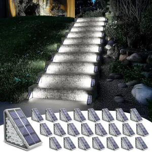 NIORSUN Solar Stair Lights, 24 Pack Auto On/Off Step Lights for Outside, Cool White