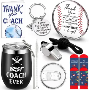 Nitial 6 Pcs Baseball Coach Gifts Teacher Appreciation Gift for Baseball Coach Ever Tumbler Whistle with Lanyard Acrylic Decorative Sign Socks Keychain and Card