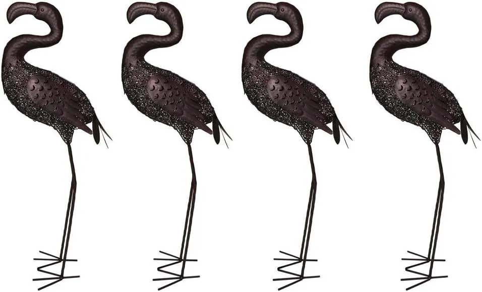 Oakland Living 650251-FLAMINGO-4-HB 35 in. Steel Indoor & Outdoor Animal Garden Flamingo Metal Bird Sculpture Statue with Solar Light & Ground Stake, Hammer Tone Bronze - Pack of 4