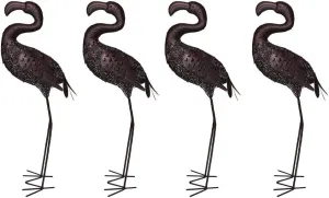 Oakland Living 650251-FLAMINGO-4-HB 35 in. Steel Indoor & Outdoor Animal Garden Flamingo Metal Bird Sculpture Statue with Solar Light & Ground Stake, Hammer Tone Bronze - Pack of 4