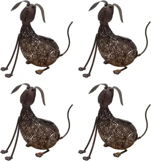 Oakland Living 650255-DOG-4-HB 14.2 in. Steel Indoor & Outdoor Animal Garden Dog Metal Puppy Sculpture Statue with Solar Light & Ground Stake, Hammer Tone Bronze - Pack of 4