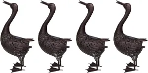 Oakland Living 650261-DUCK-4-HB 25 in. Steel Indoor & Outdoor Animal Garden Duck Metal Sculpture Statue with Solar Light & Ground Stake, Hammer Tone Bronze - Pack of 4