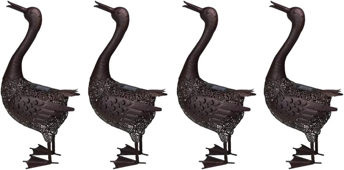 Oakland Living 650261-DUCK-4-HB 25 in. Steel Indoor & Outdoor Animal Garden Duck Metal Sculpture Statue with Solar Light & Ground Stake, Hammer Tone Bronze - Pack of 4