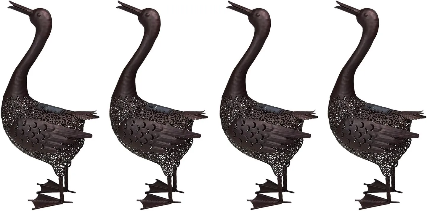 Oakland Living AZ650261-DUCK-4-HB Duck Animal Solar Light Statue, Hammer Tone Bronze