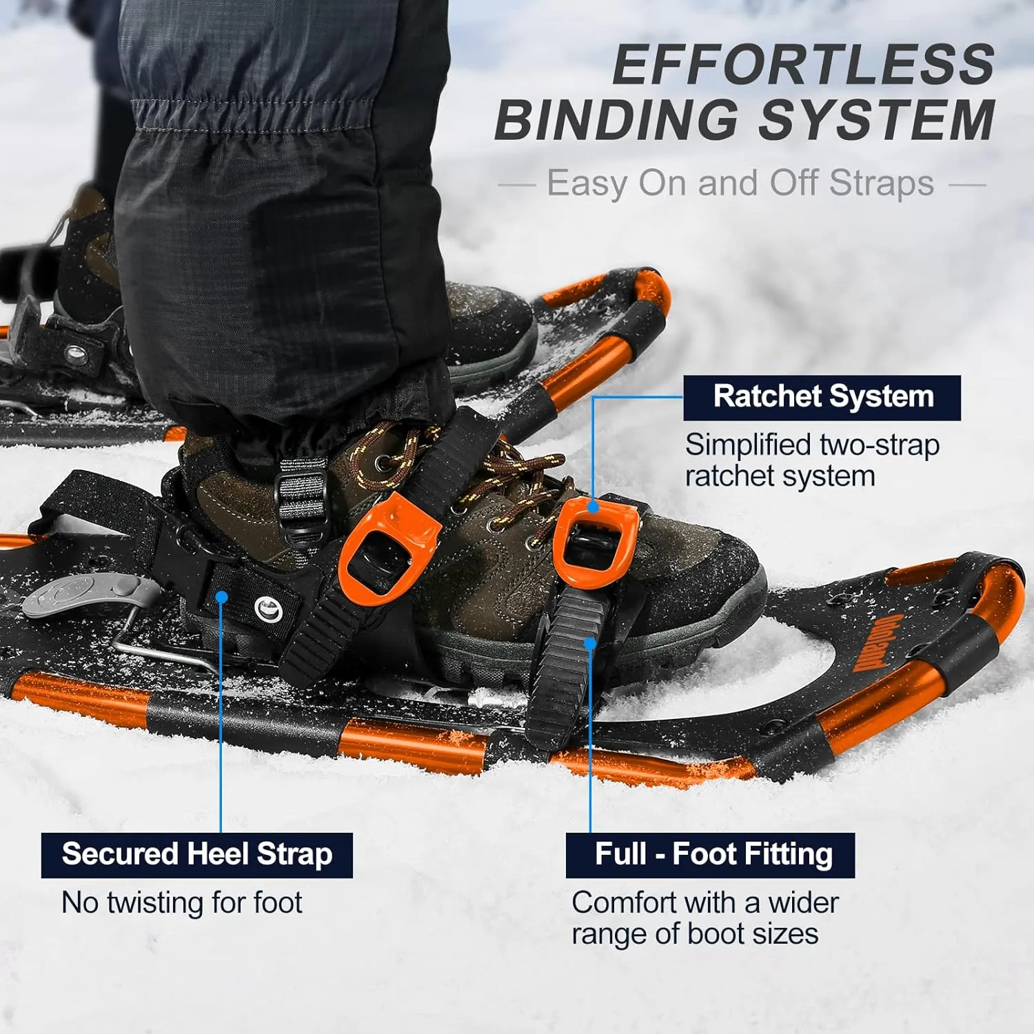 Odoland 21/25/30 Inch Snowshoes with Trekking Poles for Men Women Youth, Waterproof Snow Leg Gaiters and Carrying Bag, Lightweight Aluminum, Heel Lift, Snow Shoes Easy to Wear