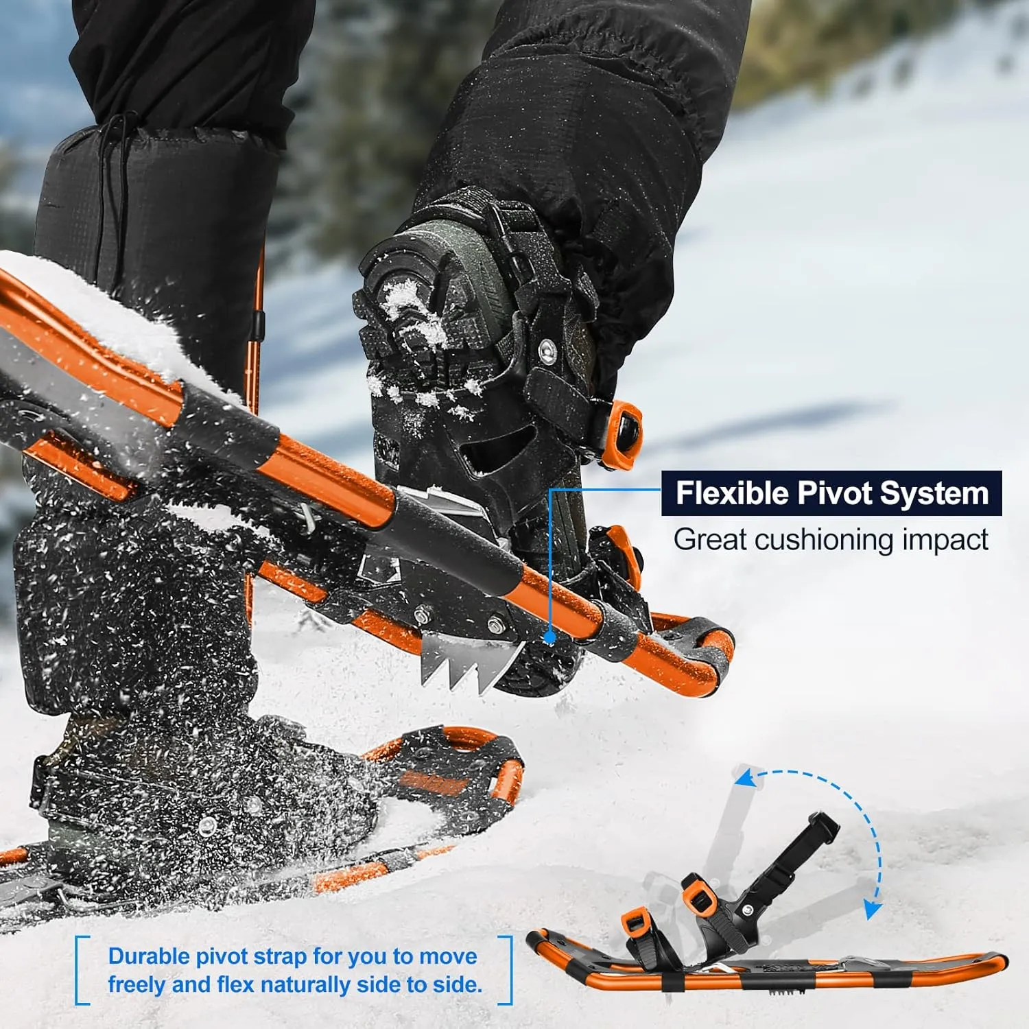 Odoland 21/25/30 Inch Snowshoes with Trekking Poles for Men Women Youth, Waterproof Snow Leg Gaiters and Carrying Bag, Lightweight Aluminum, Heel Lift, Snow Shoes Easy to Wear