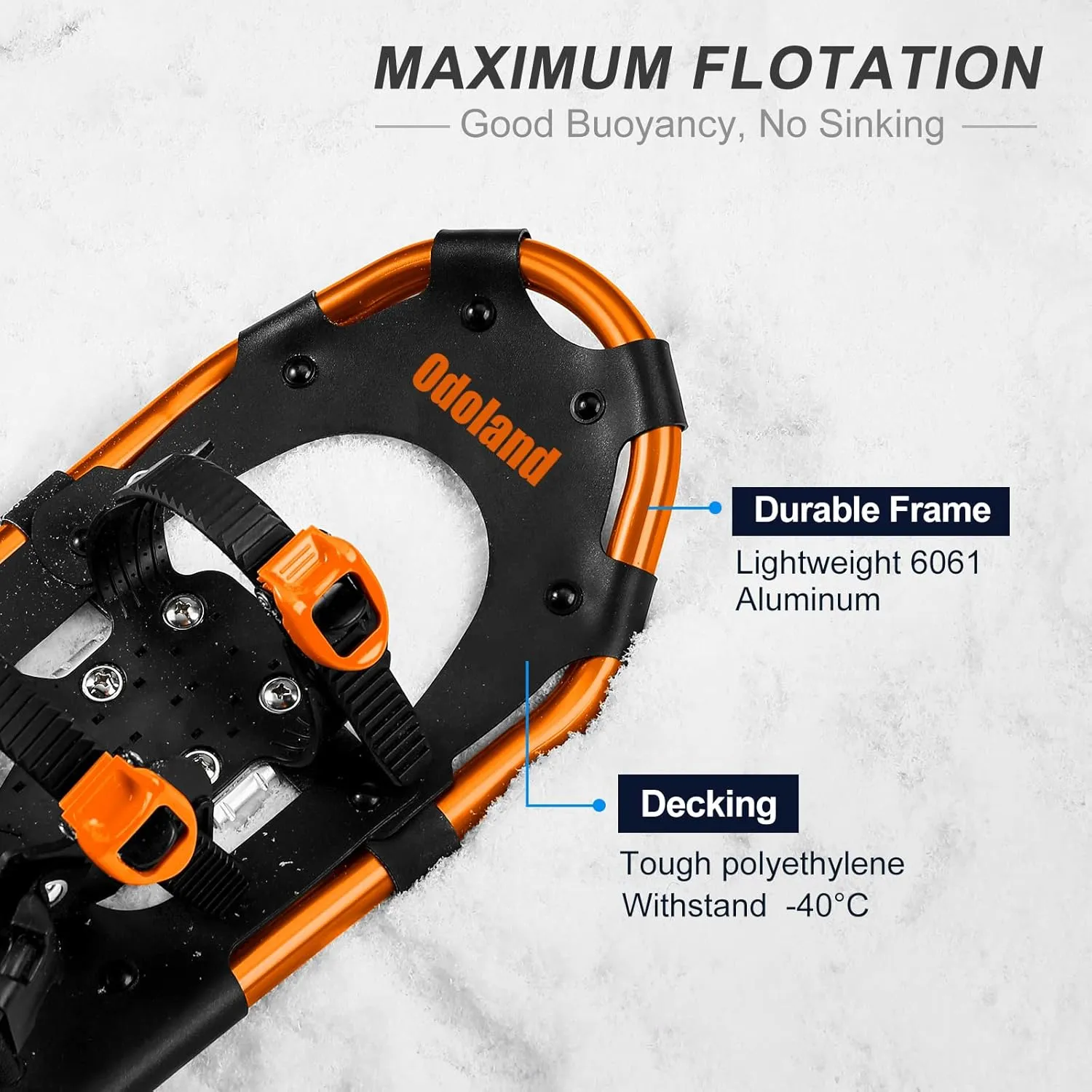 Odoland 21/25/30 Inch Snowshoes with Trekking Poles for Men Women Youth, Waterproof Snow Leg Gaiters and Carrying Bag, Lightweight Aluminum, Heel Lift, Snow Shoes Easy to Wear
