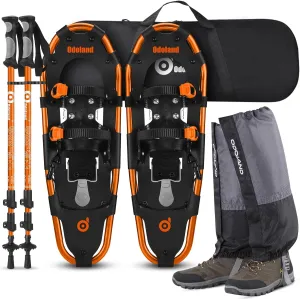 Odoland 21/25/30 Inch Snowshoes with Trekking Poles for Men Women Youth, Waterproof Snow Leg Gaiters and Carrying Bag, Lightweight Aluminum, Heel Lift, Snow Shoes Easy to Wear