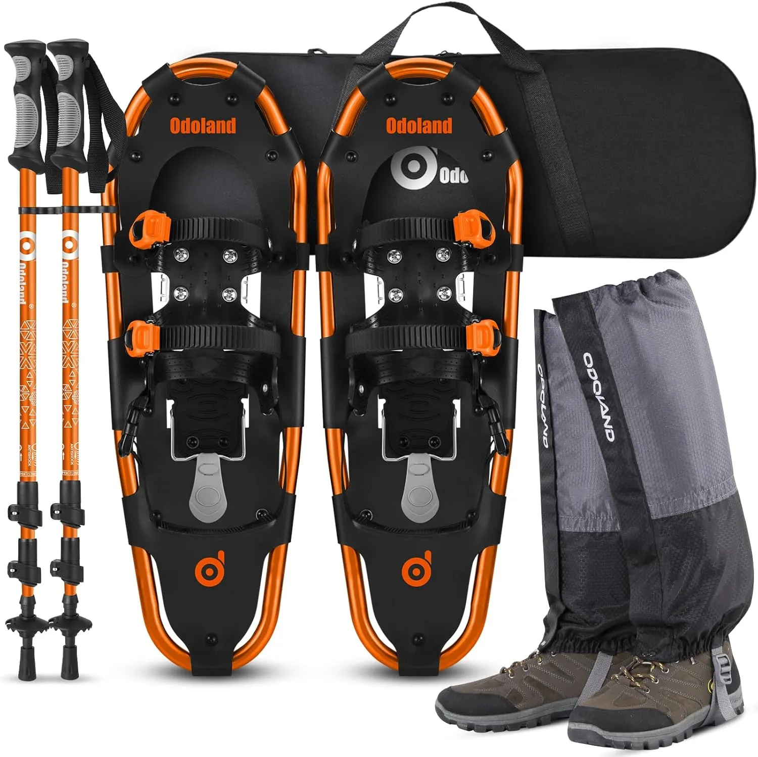 Odoland 21/25/30 Inch Snowshoes with Trekking Poles for Men Women Youth, Waterproof Snow Leg Gaiters and Carrying Bag, Lightweight Aluminum, Heel Lift, Snow Shoes Easy to Wear