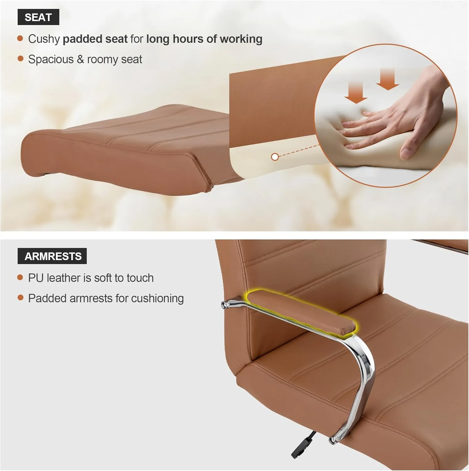 Office Desk Chair,Modern Leather Conference Room Chairs,High Back Ergonomic Home ofiice Chair,Adjustable Height Swivel Executive Computer Chairs with Padded Seat and Armrest (Brown)