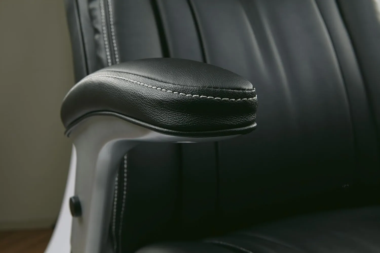 Office Star ECH Series High Back Executive Bonded Leather Office Chair with Adjustable Padded Flip Arms, Black with Silver Coated Base