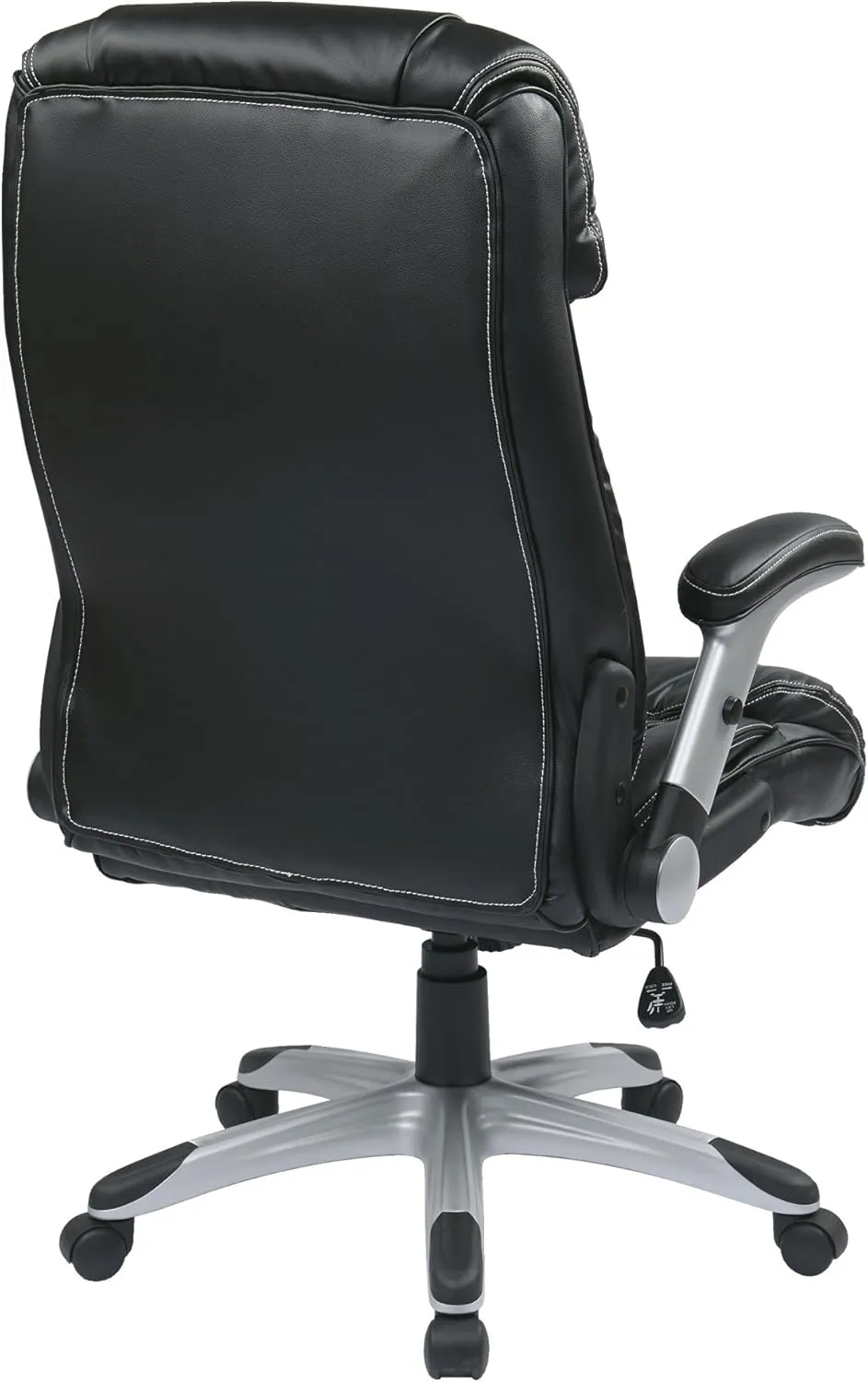 Office Star ECH Series High Back Executive Bonded Leather Office Chair with Adjustable Padded Flip Arms, Black with Silver Coated Base