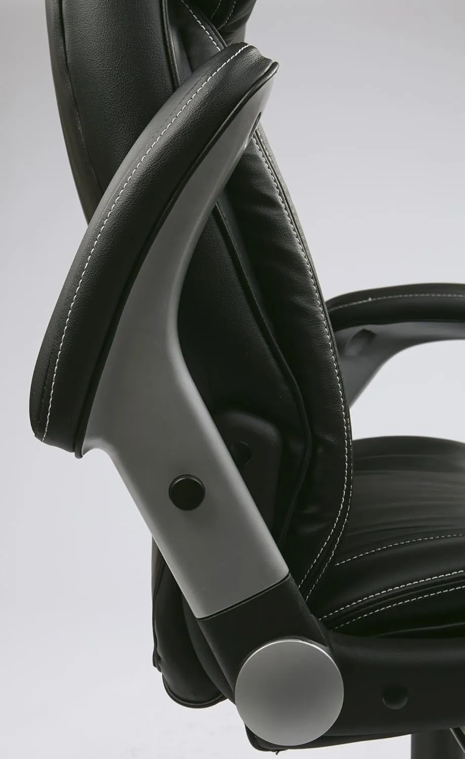 Office Star ECH Series High Back Executive Bonded Leather Office Chair with Adjustable Padded Flip Arms, Black with Silver Coated Base