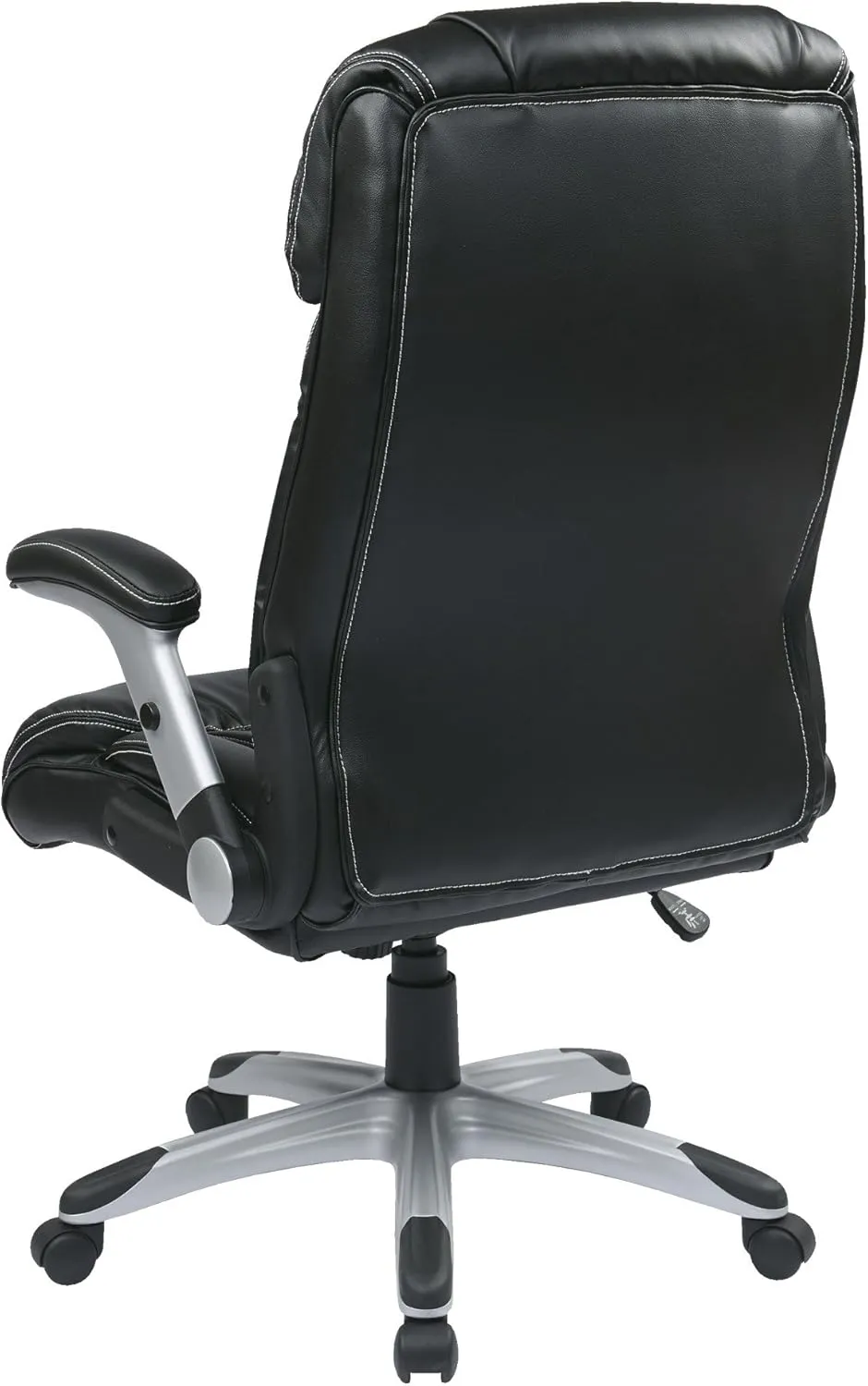 Office Star ECH Series High Back Executive Bonded Leather Office Chair with Adjustable Padded Flip Arms, Black with Silver Coated Base