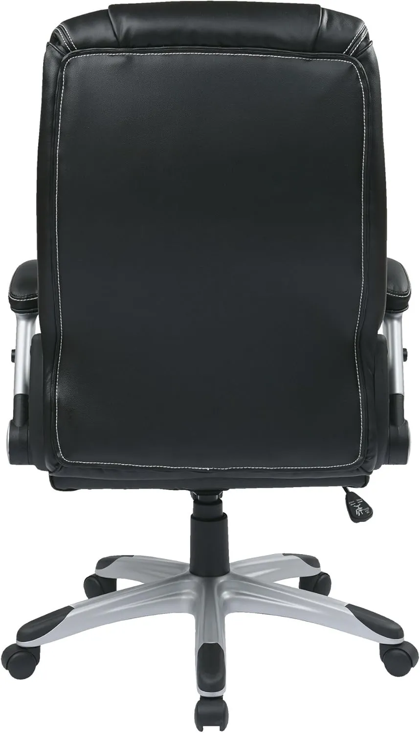 Office Star ECH Series High Back Executive Bonded Leather Office Chair with Adjustable Padded Flip Arms, Black with Silver Coated Base