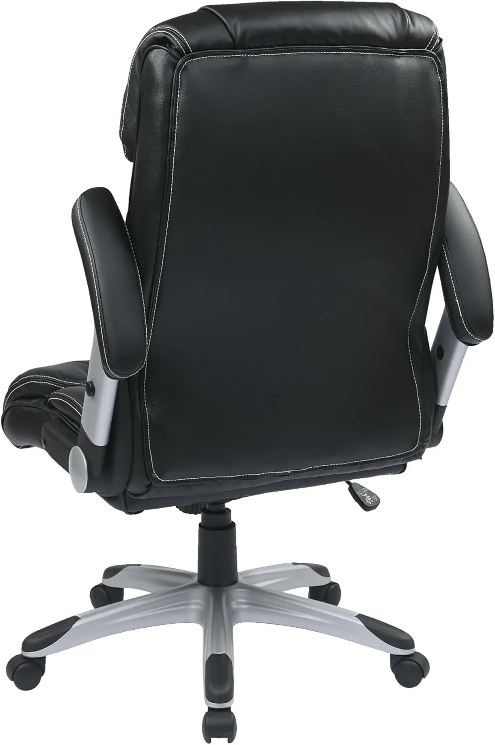 Office Star ECH Series High Back Executive Bonded Leather Office Chair with Adjustable Padded Flip Arms, Black with Silver Coated Base