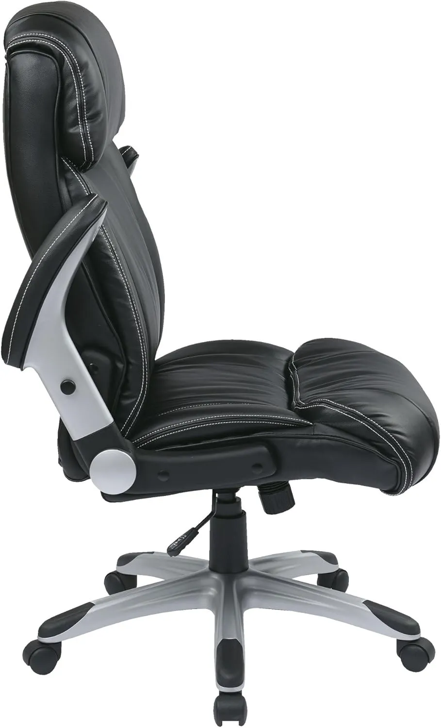 Office Star ECH Series High Back Executive Bonded Leather Office Chair with Adjustable Padded Flip Arms, Black with Silver Coated Base