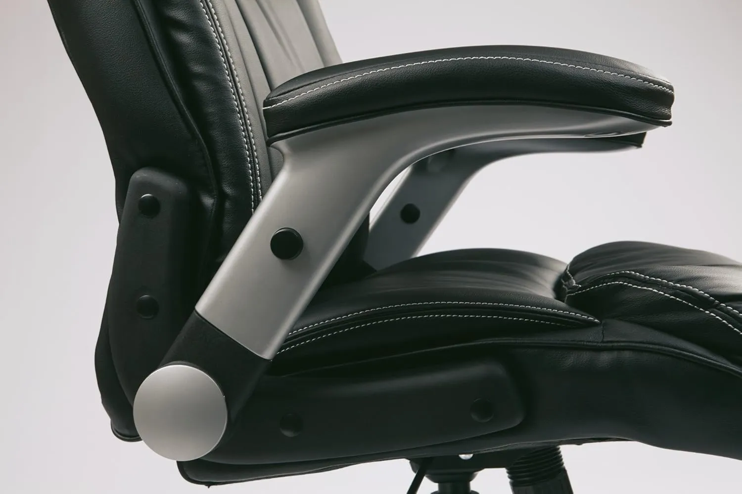 Office Star ECH Series High Back Executive Bonded Leather Office Chair with Adjustable Padded Flip Arms, Black with Silver Coated Base