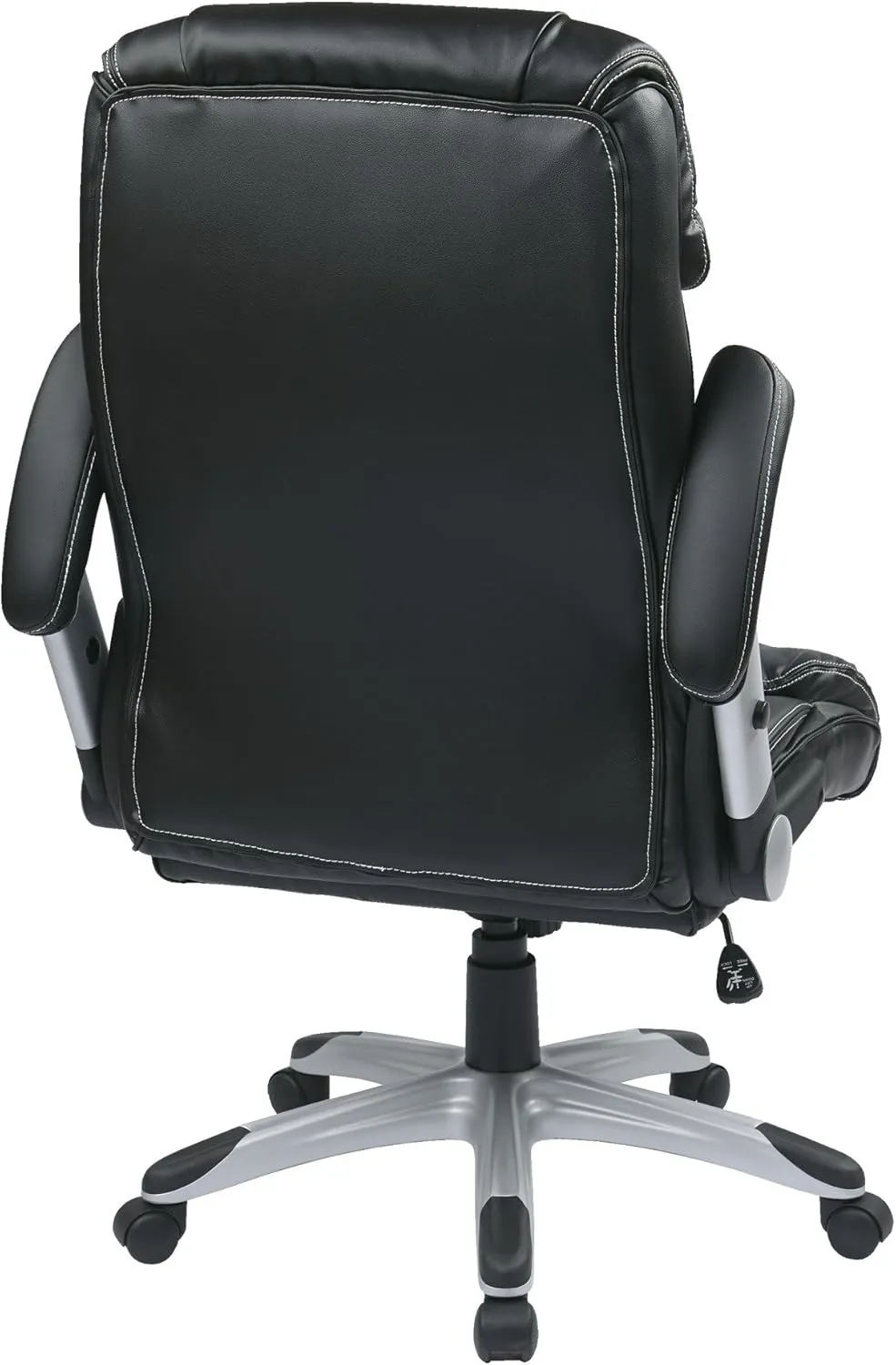 Office Star ECH Series High Back Executive Bonded Leather Office Chair with Adjustable Padded Flip Arms, Black with Silver Coated Base