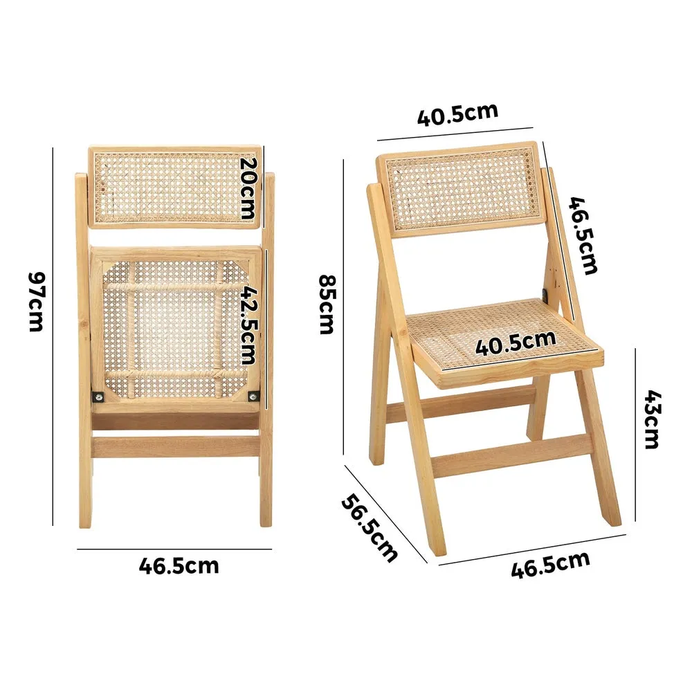 Oikiture 4x Dining Chairs Folding Rattan Chair Wooden