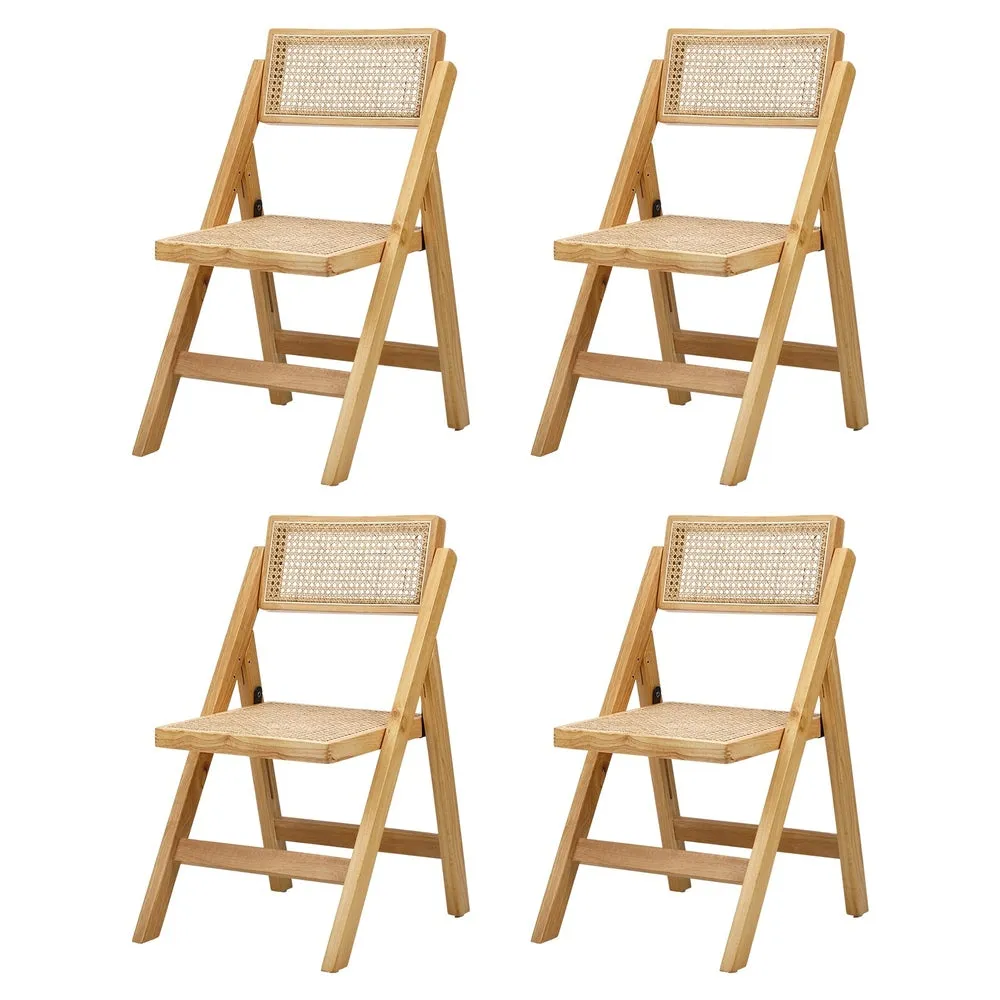 Oikiture 4x Dining Chairs Folding Rattan Chair Wooden