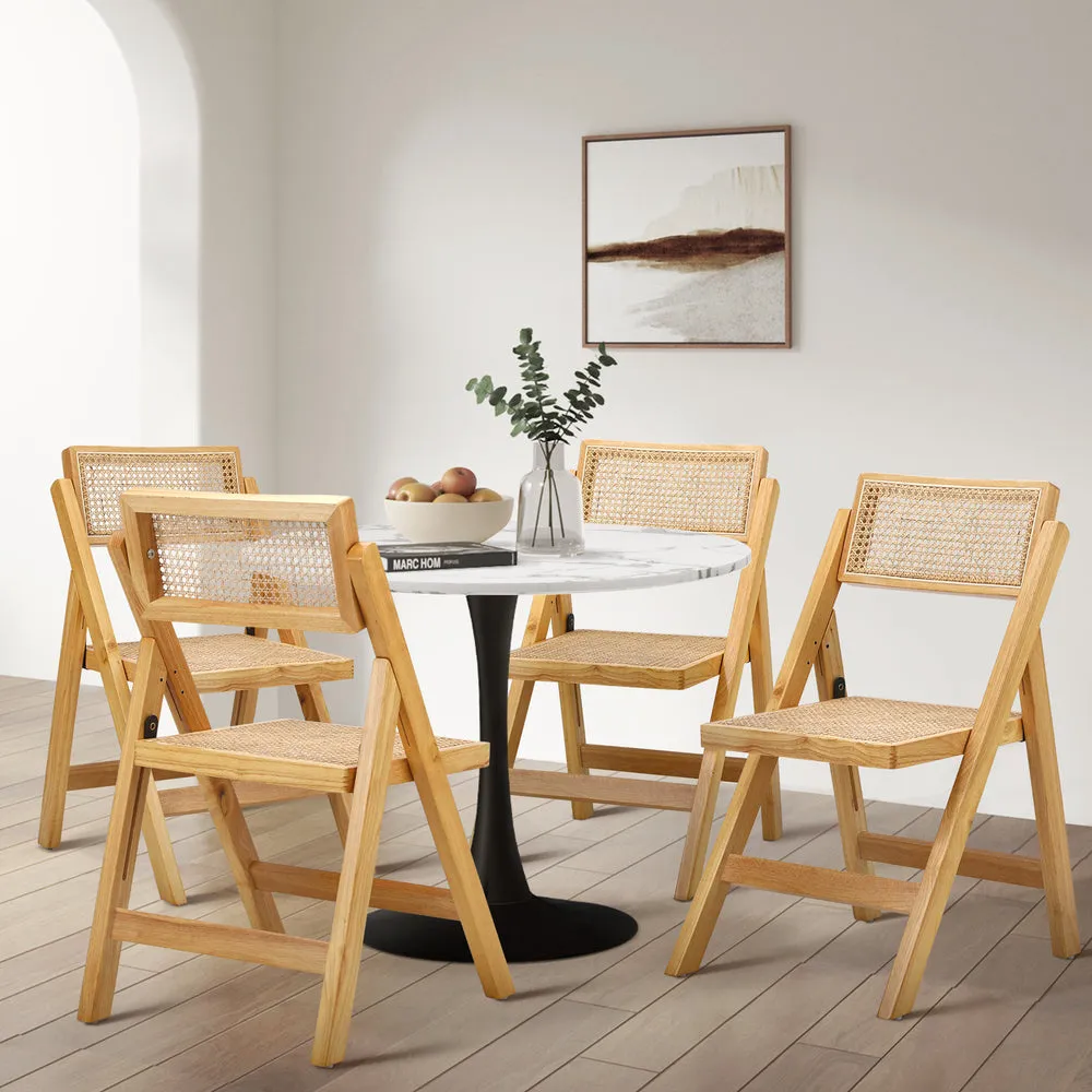 Oikiture 4x Dining Chairs Folding Rattan Chair Wooden