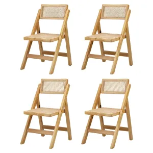 Oikiture 4x Dining Chairs Folding Rattan Chair Wooden