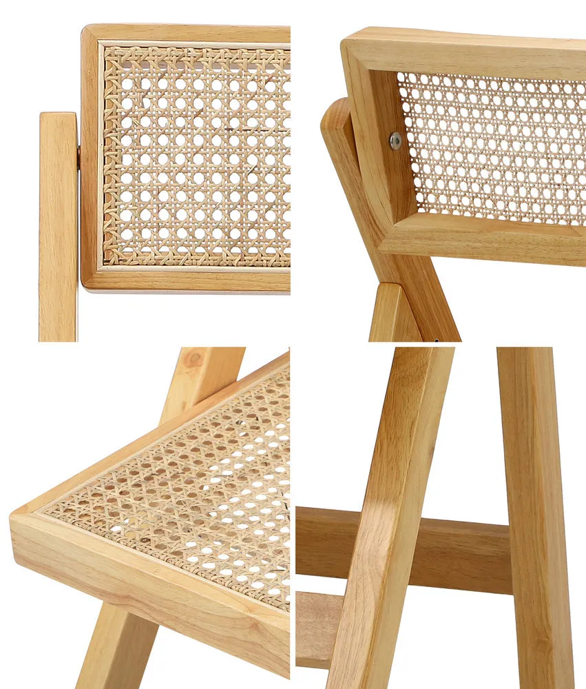 Oikiture 4x Dining Chairs Folding Rattan Chair Wooden