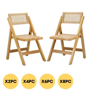 Oikiture Dining Chairs Folding Rattan Chair Wooden Accent Chair Natural