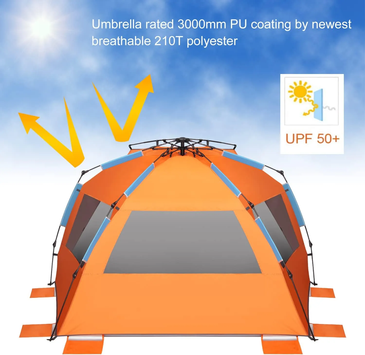 Oileus XX-Large Beach Tent Sun Shelter for 5-6 Person Portable Sun Shade Instant Pop Up Tent for Beach with Carrying Bag, Stakes, 6 Sand Pockets, Anti UV for Fishing Hiking Camping, Waterproof