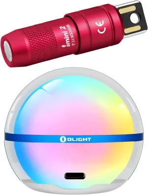 OLIGHT IMINI 2 EDC Rechargeable Keychain Flashlight 50 Lumens Compact and Portable Mini LED Keyring Lights Bundle Sphere C Smart Night Light, USB-C Rechargeable, App Control Ambient Lighting