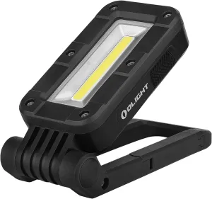 OLIGHT Swivel 400 Lumens LED Compact Rechargeable Magnetic COB Work Light, Adjustable Stand with Magnetic Base and Hanging Hook, 90 Hours Lasting Power, Job Site Lighting for Camping (Black)