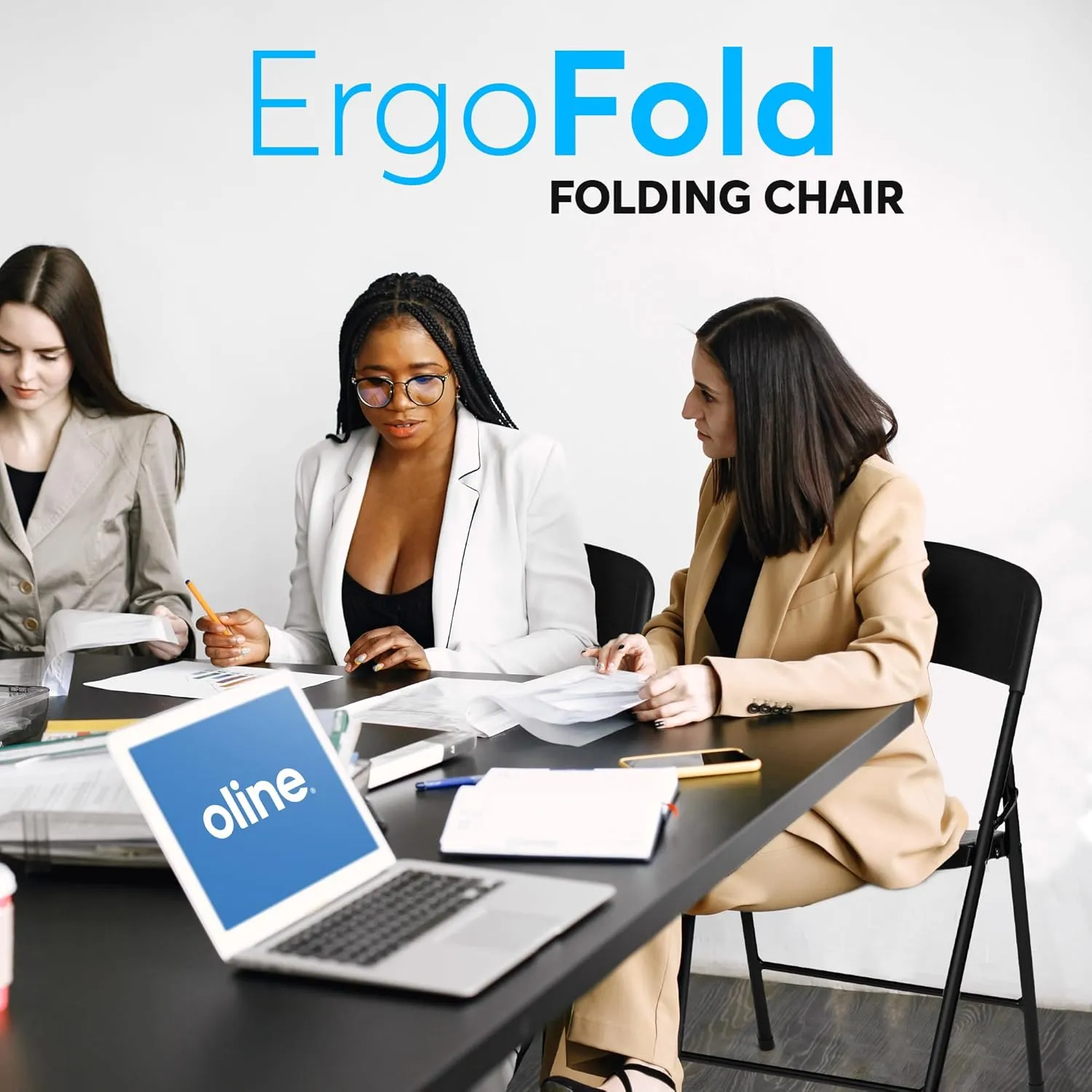 Oline Folding Chair, Indoor Outdoor Plastic Commercial Stackable Foldable Guest Chairs for Events Office Wedding Party Picnic Kitchen Dining, 350lb Capacity (Black, 6 Pack)