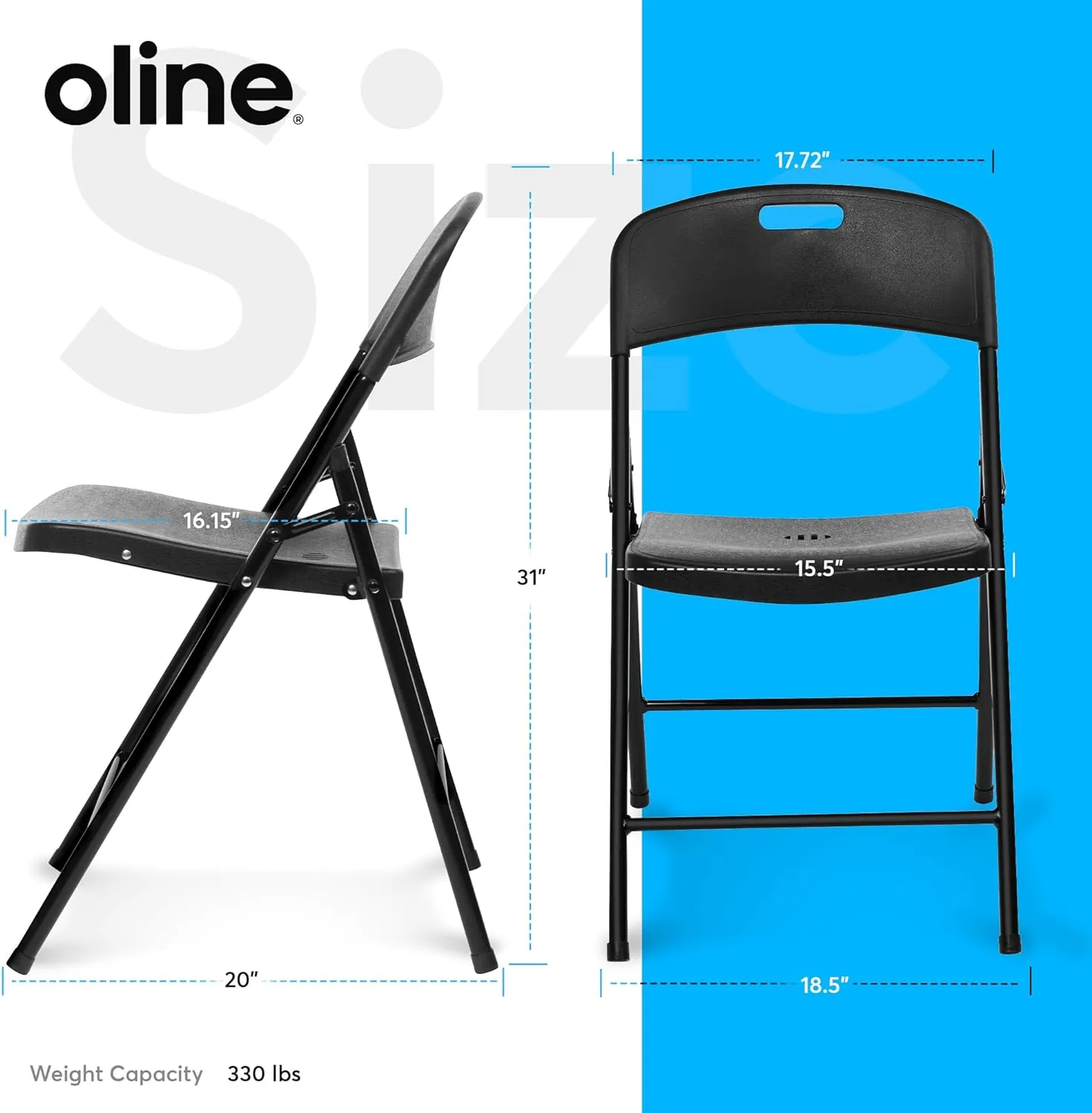 Oline Folding Chair, Indoor Outdoor Plastic Commercial Stackable Foldable Guest Chairs for Events Office Wedding Party Picnic Kitchen Dining, 350lb Capacity (Black, 6 Pack)