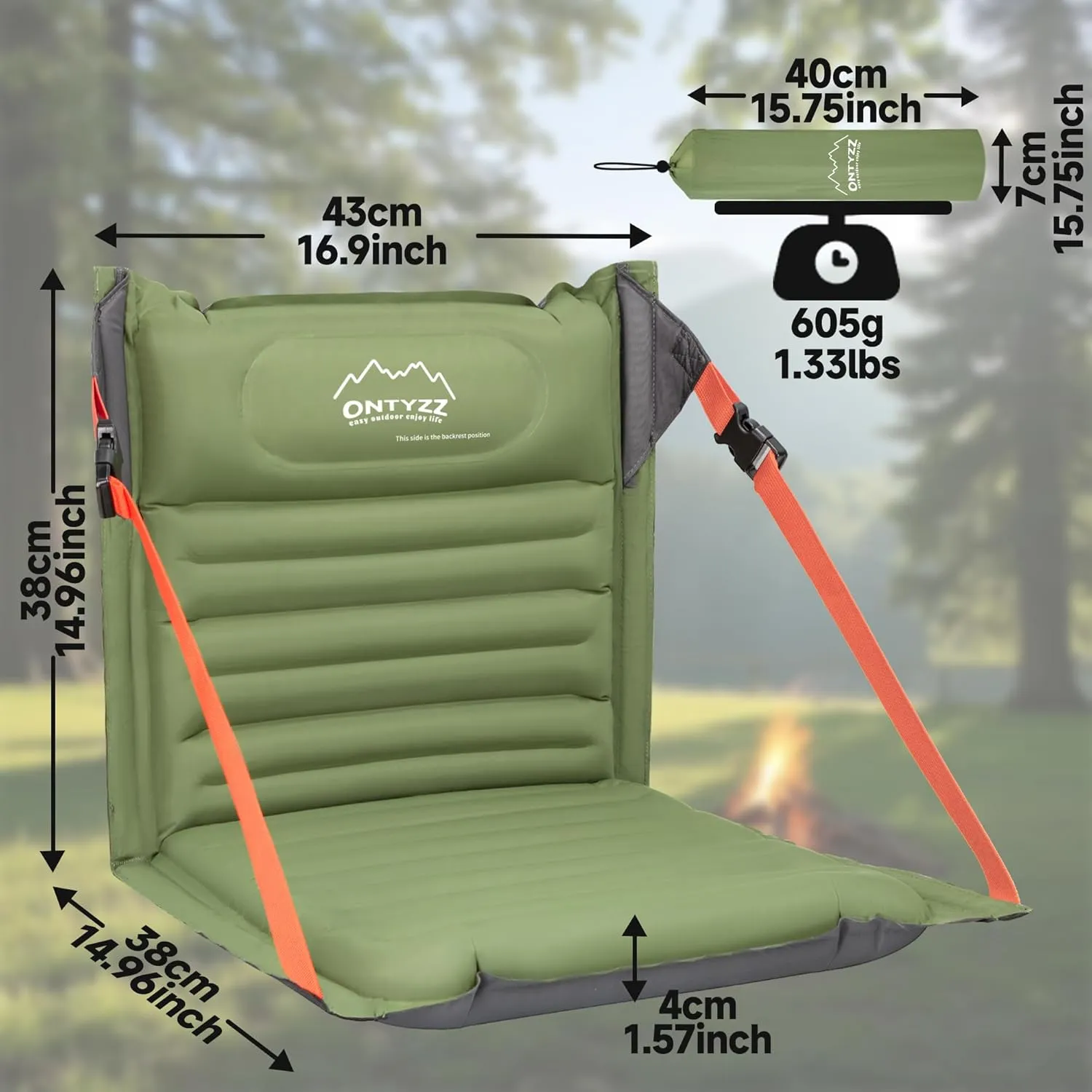 ONTYZZ Inflatable Portable Stadium Seat Waterproof Cushion with Backrest Lightweight Padded Seat Cushion for Camping