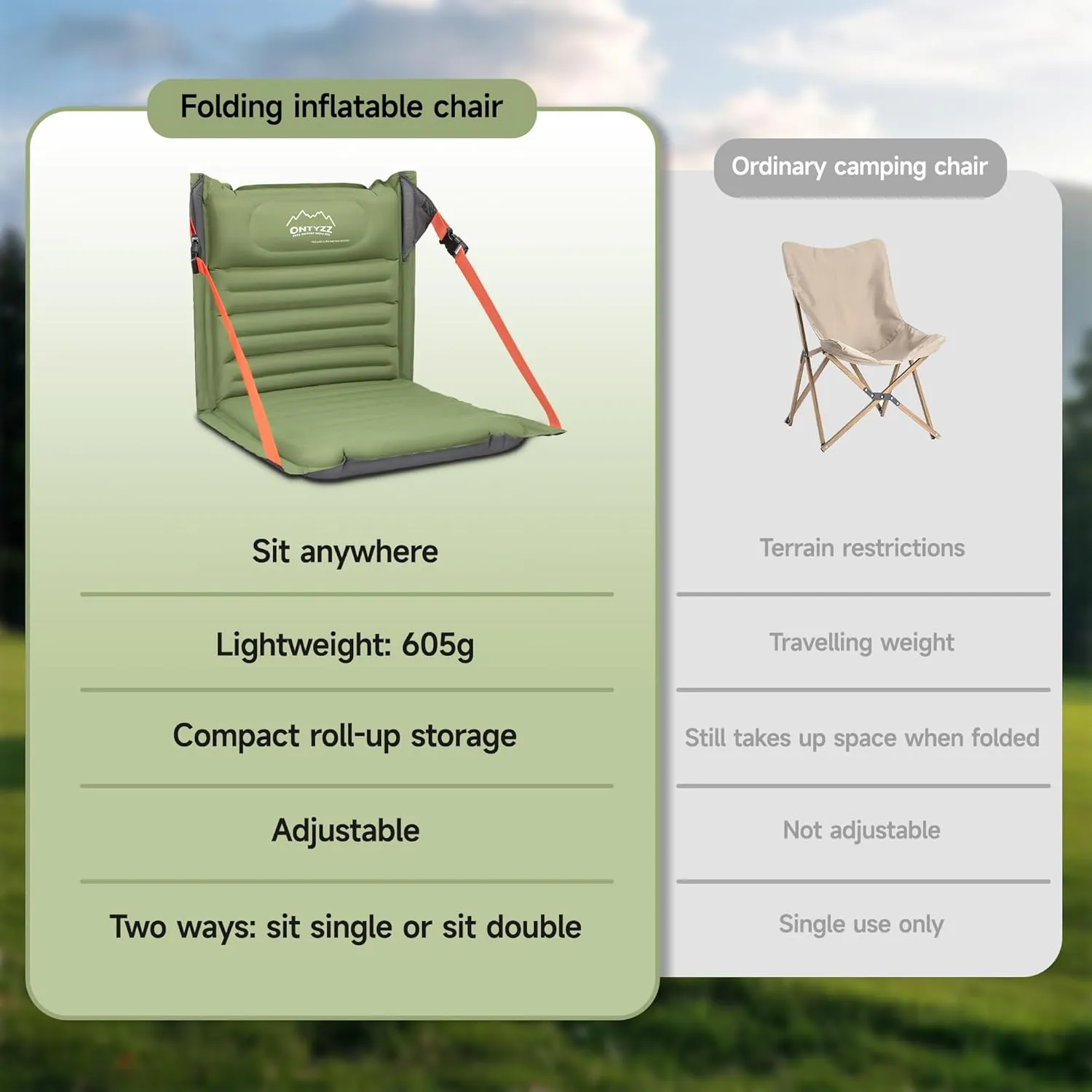 ONTYZZ Inflatable Portable Stadium Seat Waterproof Cushion with Backrest Lightweight Padded Seat Cushion for Camping
