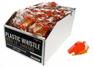 Orange Plastic Whistle With Pea & 14" Lanyard (Single 1 PK)