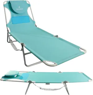 Ostrich Ladies Comfort Lounger, Foldable Beach Camping Pool Tanning Chair, Aqua