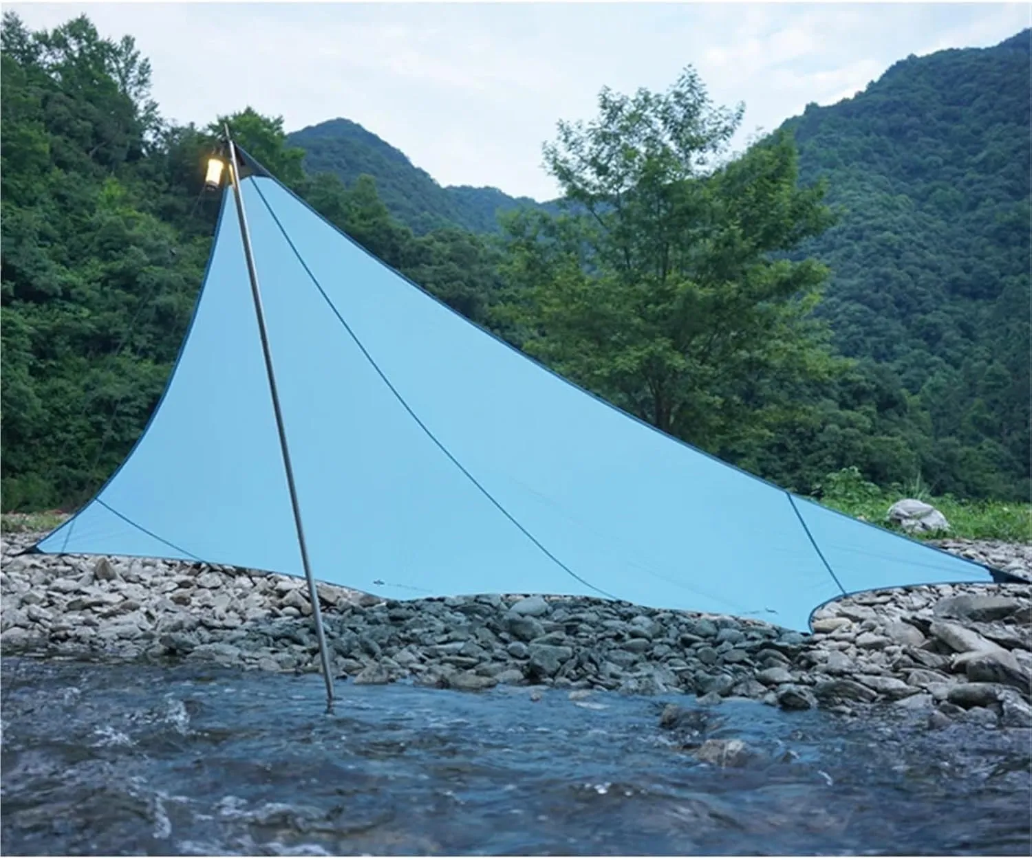 Outdoor Camping Hexagonal Flysheet Ultralight Waterproof Canopy 15D Nylon Shelter Tarp Awning Red Blue Gray(Deep Blue no Rod)