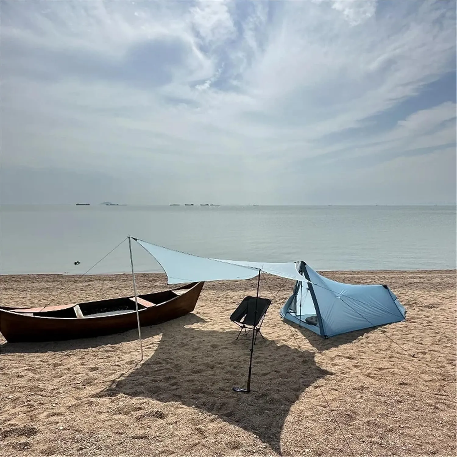 Outdoor Camping Hexagonal Flysheet Ultralight Waterproof Canopy 15D Nylon Shelter Tarp Awning Red Blue Gray(Deep Blue no Rod)