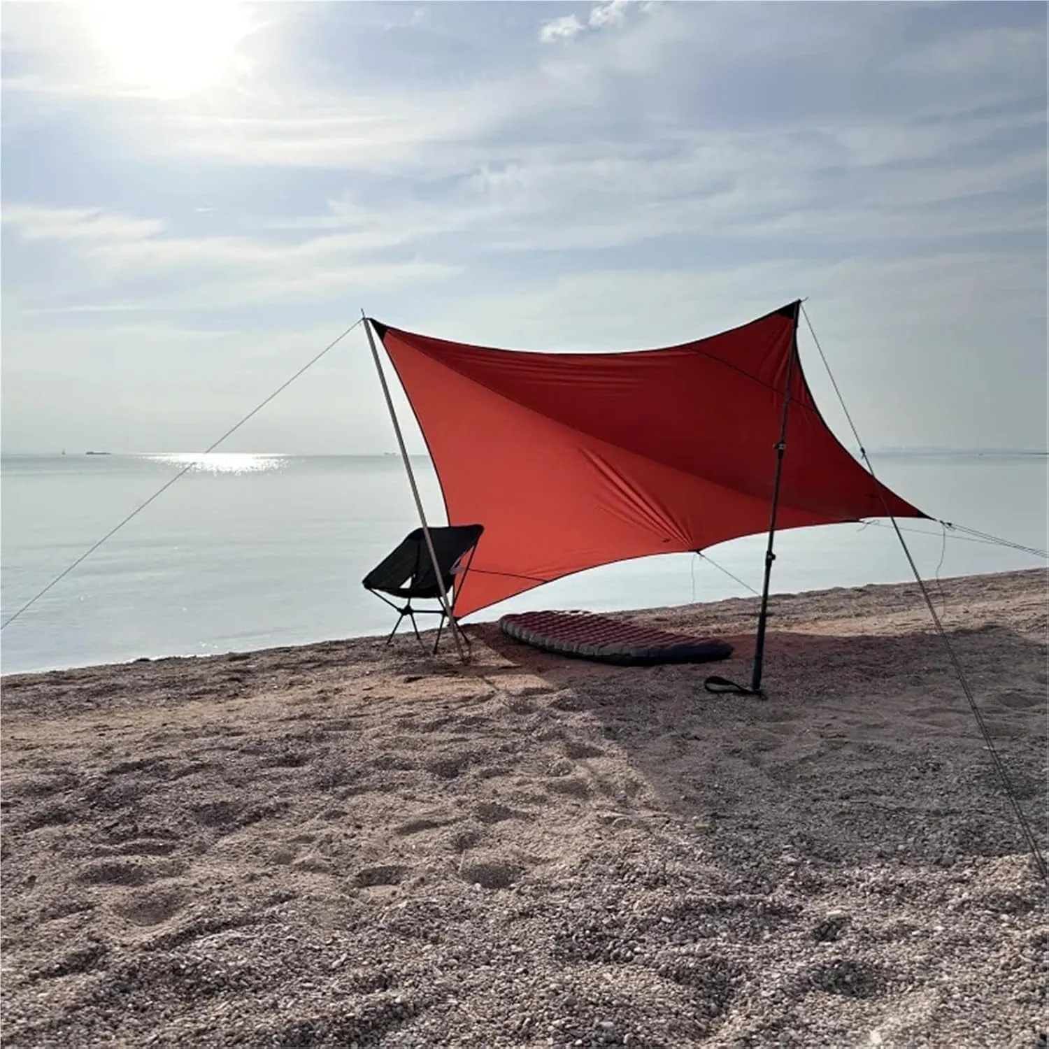 Outdoor Camping Hexagonal Flysheet Ultralight Waterproof Canopy 15D Nylon Shelter Tarp Awning Red Blue Gray(Deep Blue no Rod)