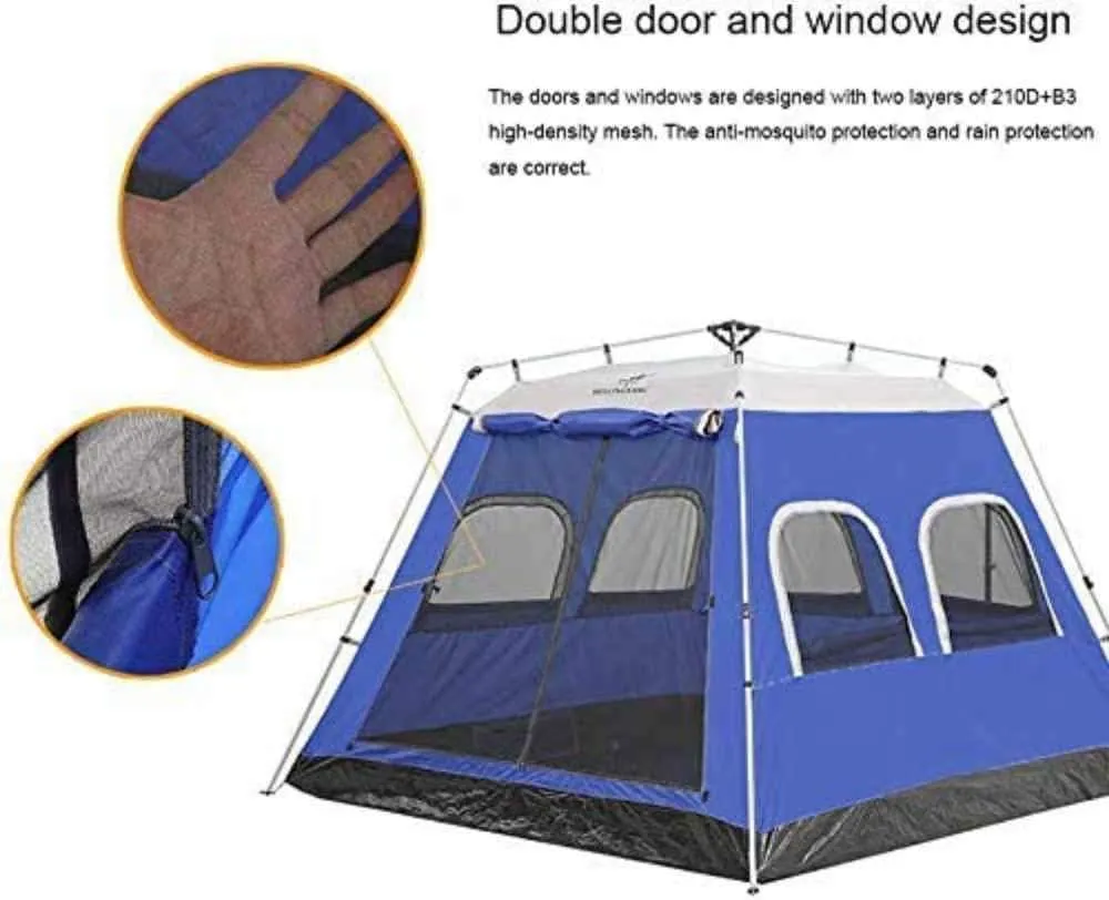 Outdoor Camping Tents, 5-6 Person Automatic Tent, Instant Cabana Waterproof Shade Canopy Tarp for Wilderness Survival Mountaineering,Blue