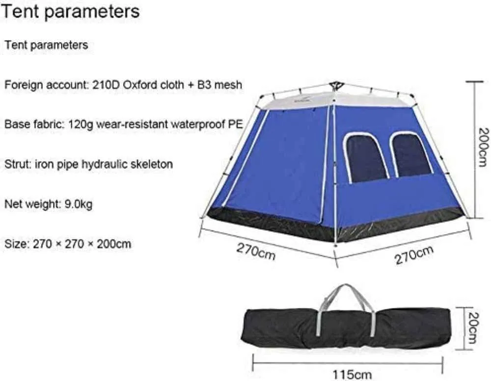 Outdoor Camping Tents, 5-6 Person Automatic Tent, Instant Cabana Waterproof Shade Canopy Tarp for Wilderness Survival Mountaineering,Blue